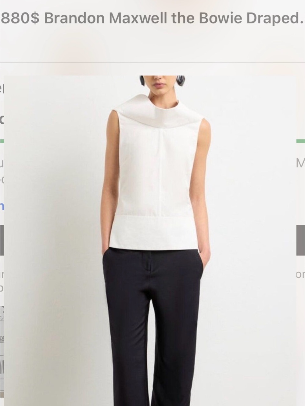 Brandon Maxwell Cream Draped Sleeveless Top